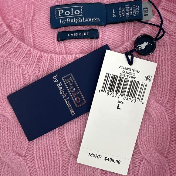 Polo Ralph Lauren Unisex Dusty Pink The Iconic Cable-Knit Sweater Size L - Picture 6 of 13